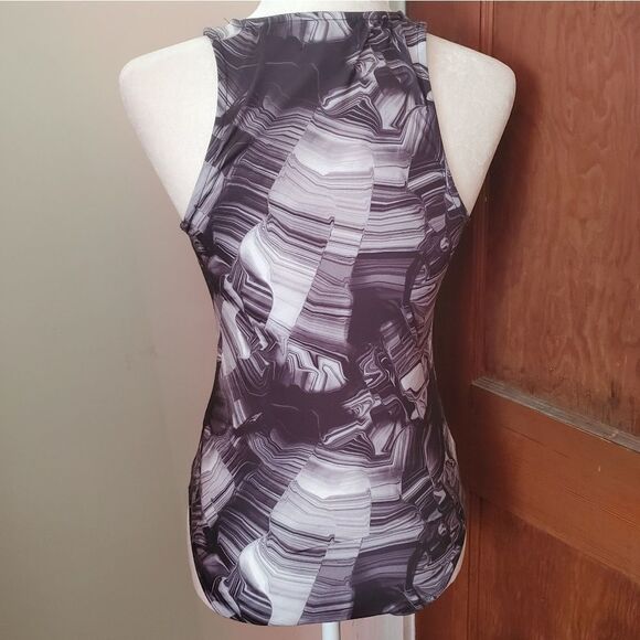 MADISON & BERKELEY marbled black swirl print lace up bodysuit M - Picture 6 of 11